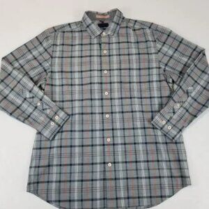 Tommy Bahama Shirt Mens Medium Plaid Button Up Casual Gray Blue Orange